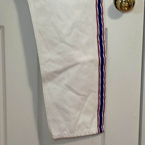 Monki White Mid-Rise Jeans With Red white blue braid, moluna, 32 - Picture 3 of 8